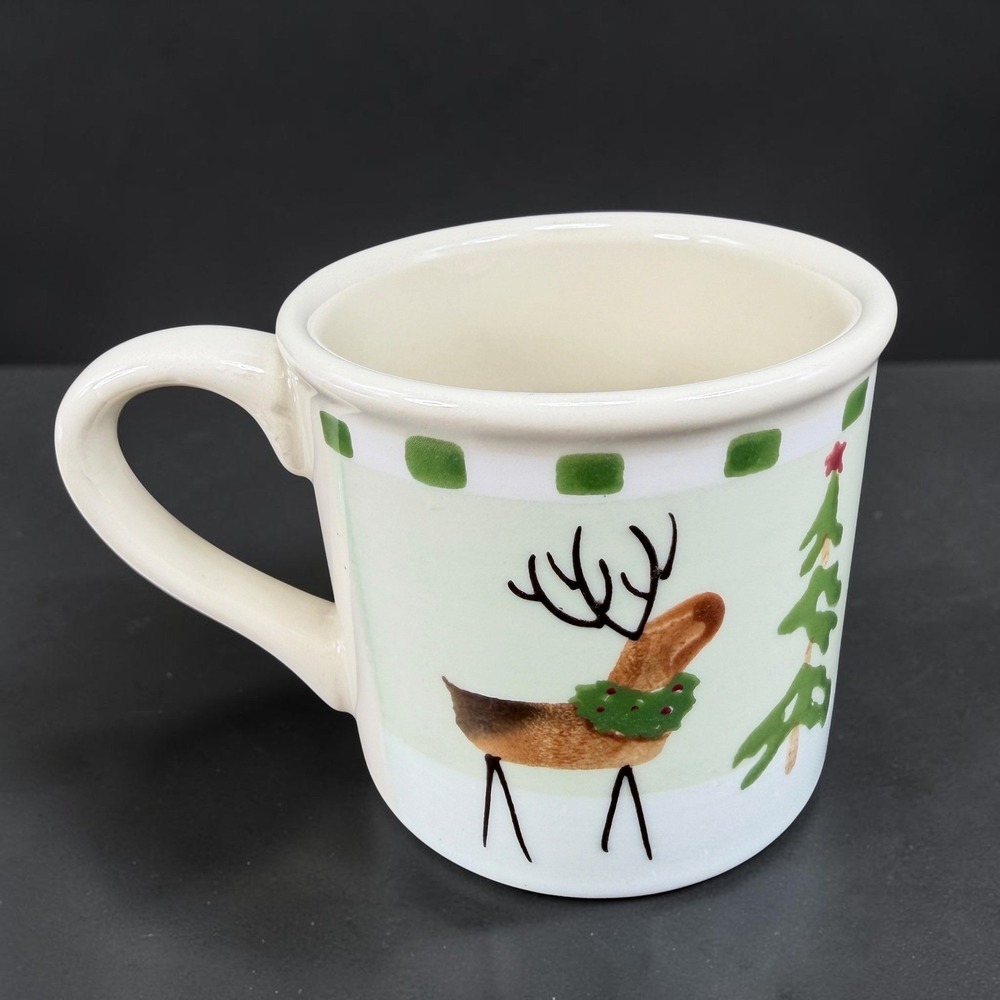 Hartstone Pottery Reindeer Christmas Mug USA Stoneware Holiday Coffee Cup 3.5in